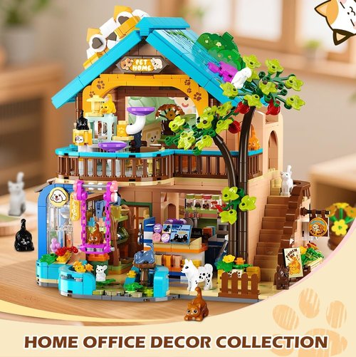INSOON City Pet Shop Building Set - Cozy Construction Toy with Lights | Miniature Animal Store for Ages 8+