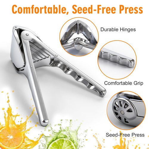 Lemon Squeezer, Stainless Steel Lemon Juicer, Manual Juicer for Lemon Citrus Lime, Foldable Handheld Citrus Squeezer with Seed-Strainer (Silver)