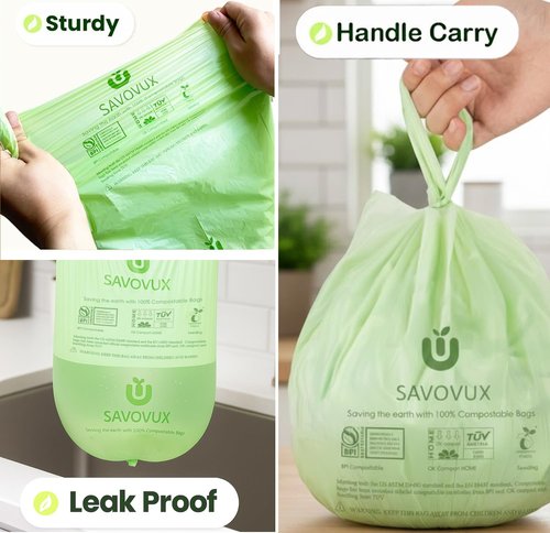 Small Compost Bags 2.6 Gallon with Handles,0.71 Mil Extra Thick Kitchen Food Scrap Bags,Compostable Trash Bags mini Certified by BPI &Europe OK Compost, 9.84L