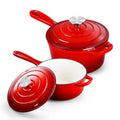 TeamFar 1+2QT Enameled Cast Iron Sauce Pan, Small Sauce Pot with Lid, Mini Dutch Oven Saucepan for Cooking/Simmering/Baking/Boiling, Sturdy & Nonstick, Oven Safe & Fit for Induction - Red