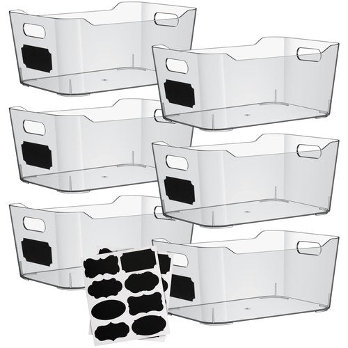 ShelfShaper Plastic Clear Storage Bins with Labels, Home Freezer Refrigerator Pantry Organizers and Storage Containers Fridge Organizer Bins Kitchen Organization Cabinet Medicine Bin for organizing