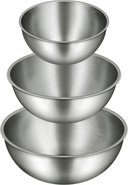 Gronivex Stainless Steel Mixing Bowls Set - Food Grade 304, Dishwasher Safe, Stackable | 3 Pack (1.45, 2.22, 3.38 Qt)