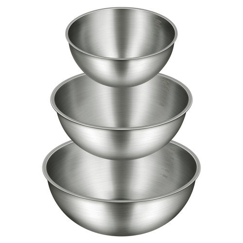 Gronivex 3-Piece Stainless Steel Mixing Bowls Set with Laser-Etched Measurement Marks, 2.4, 3.2 & 4.9 Qt, Food Grade 304, Dishwasher Safe & Stackable for Baking, Salad Tossing, Meal Prep