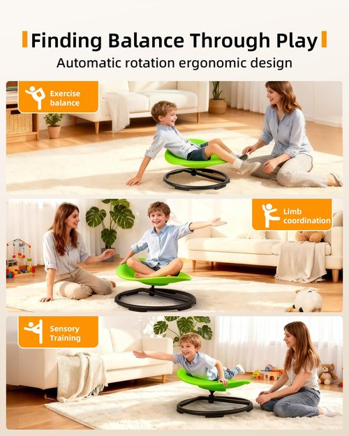 UIIKOLB Spinning Chair for Autistic Kids - Sensory Swivel Seat with 220 lbs Weight Capacity & Non-Slip Base, Improves Balance & Coordination, Sit and Spin Sensory Toy for ADHD/Autism, Ages 3+ (Green)