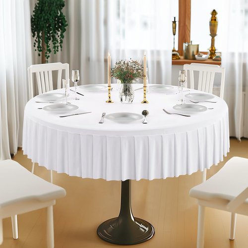 4 Pack White Spandex Round Tablecloths for 60 inch Tables, Stretchy Fitted 5FT Round Table Cloths, Wrinkle Free Table Cover with Skirt for Wedding Party Dining Banquet Baby Shower
