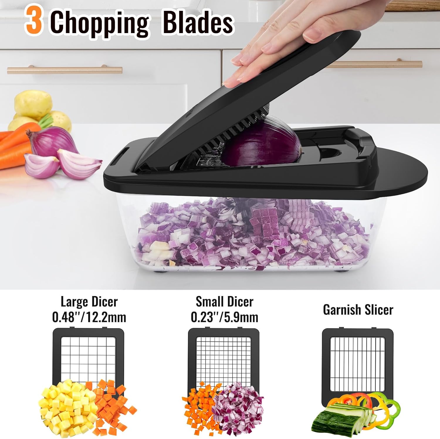 Skiennix 8-Blade Vegetable Chopper - All-in-One Mandoline Slicer with Container | Black Kitchen Gadget