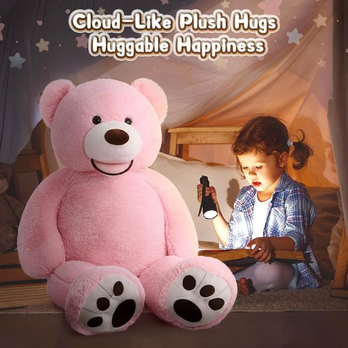 MorisMos Giant Teddy Bear - 51-Inch Plush Cuddly Toy with Big Footprints | Perfect Gift in Pink