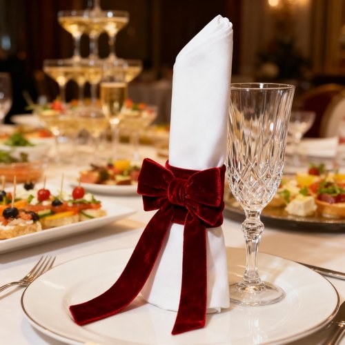 Meseey Bow Napkin Rings - Set of 6 Luxury Burgundy Velvet Holders for Elegant Holiday Table Decor