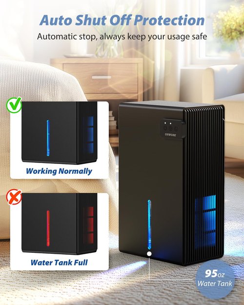Dehumidifier, 95 OZ Dehumidifiers for Home (800 sq.ft), Quiet Small Dehumidifiers for Bedroom Bathroom Basements Closet RV, Auto Shut Off, Two Working Models and 7 Colors LED（Black）