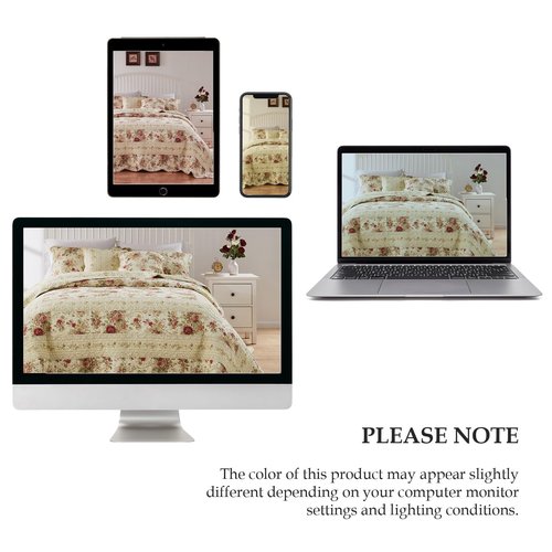 Greenland Home Fashions Antique Rose - Classic Traditional Floral - 100% Cotton Quilted Throw Blanket, 50 x 60 inches, Ecru