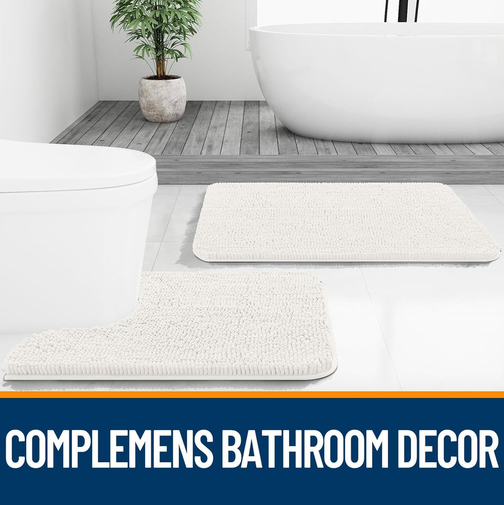OLANLY Large Chenille Bathroom Rugs - Extra Soft & Absorbent | Quick Dry, Machine Washable, Ivory 40x32