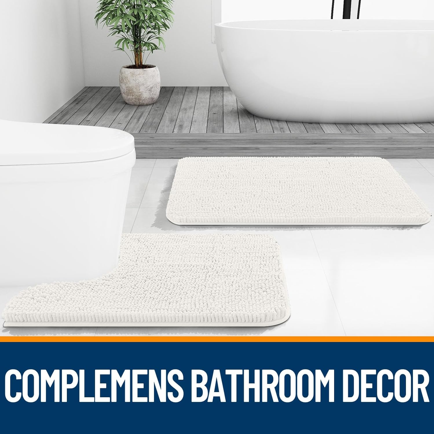 OLANLY Large Chenille Bathroom Rugs - Extra Soft & Absorbent | Quick Dry, Machine Washable, Ivory 40x32