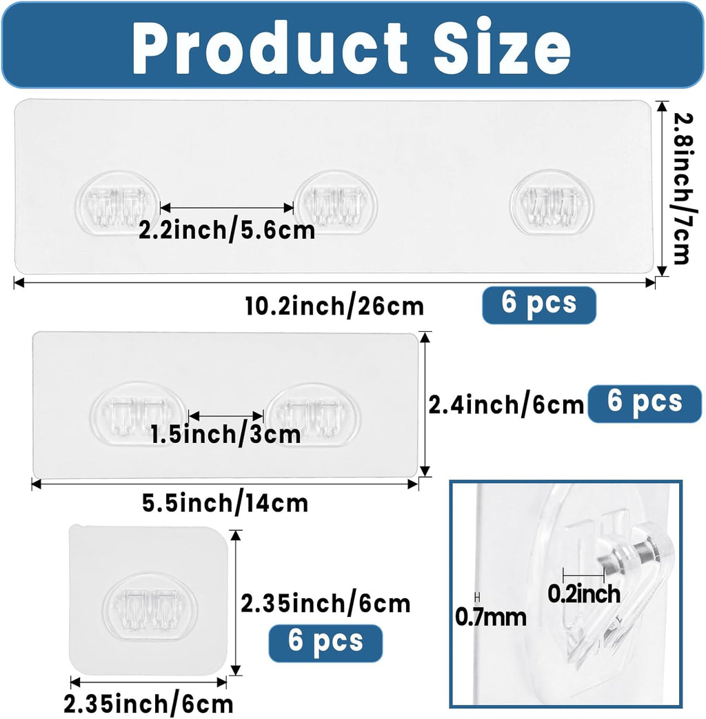 Skiennix Shower Caddy Adhesive Hooks - Strong No-Drill Waterproof Strips for Bathroom & Kitchen | 18 Pack
