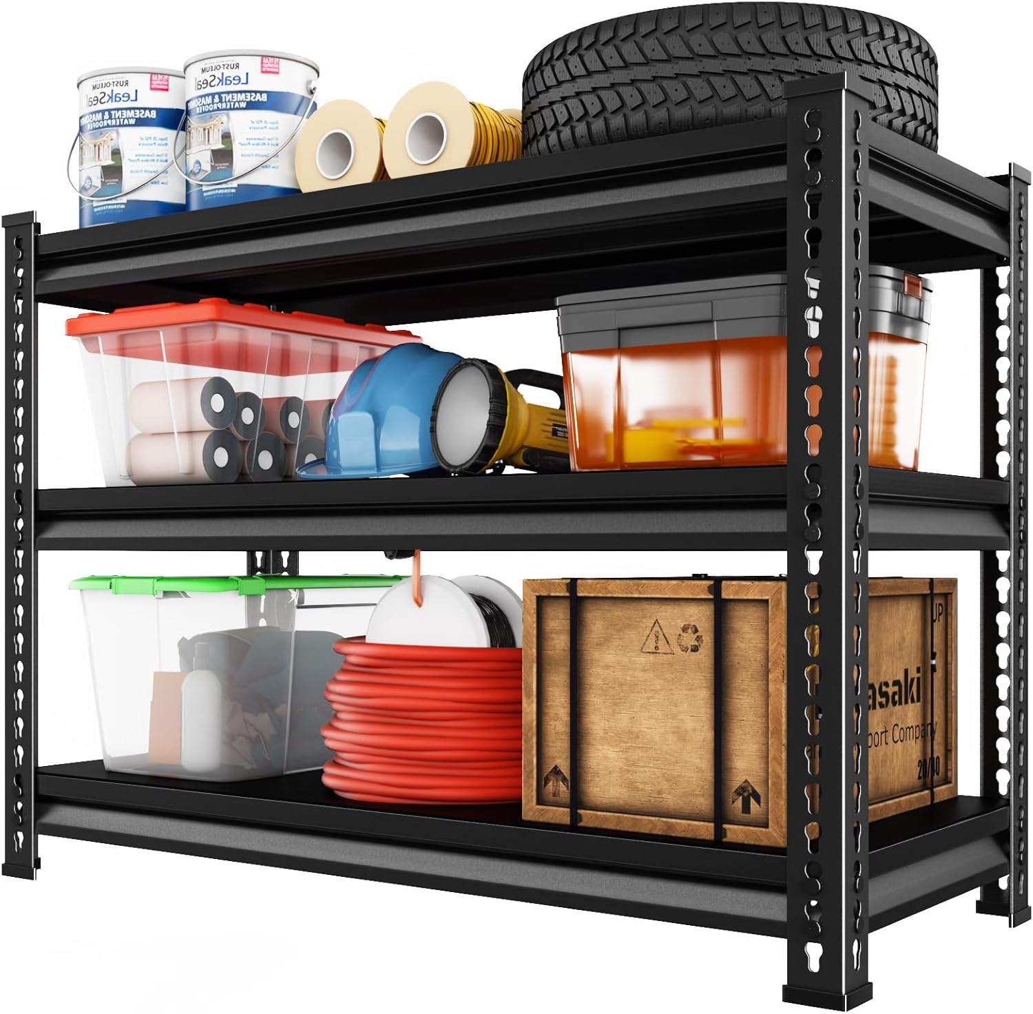 Utility Storage Garage Shelving | Heavy Duty 3-Tier Metal Shelves - 1,350 Lbs Capacity, Adjustable, Black - 40'' W x 16'' D x 36'' H