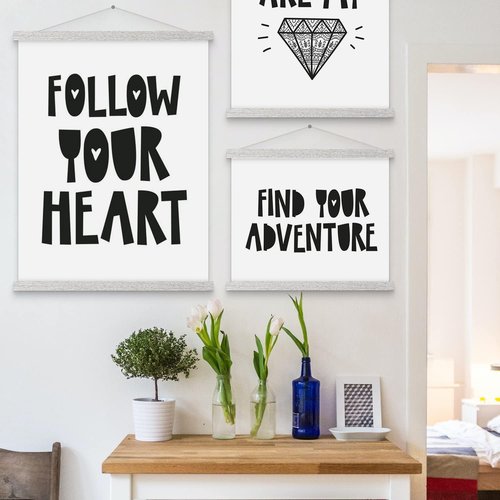 Benjia Magnetic Poster Hanger - Wooden Frame for 12x18, 12x16, 12x24 Posters | Grey, 12" Size