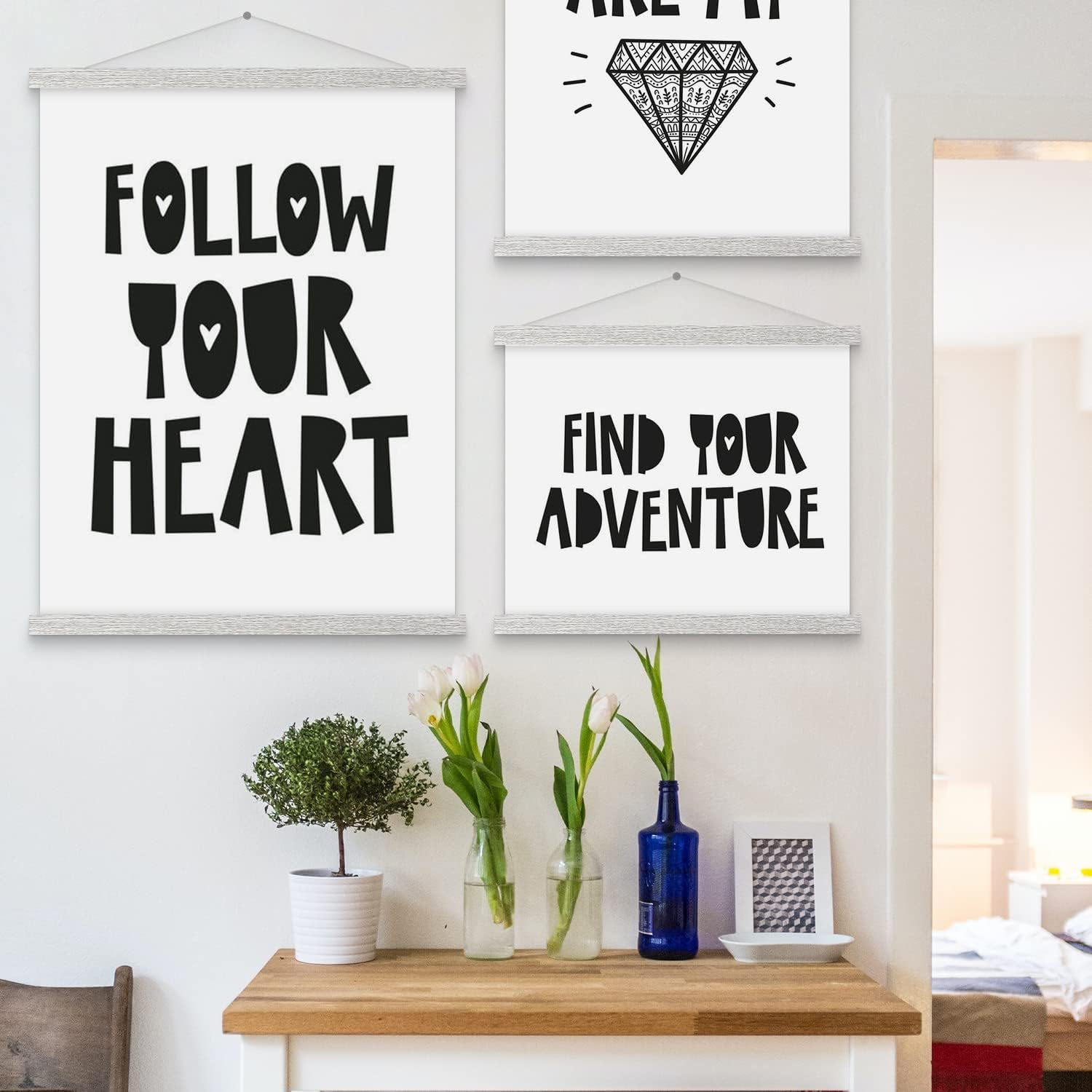 Benjia Magnetic Poster Hanger - 20" Wooden Frame for Canvas & Artwork | Grey Color, Easy Wall Display