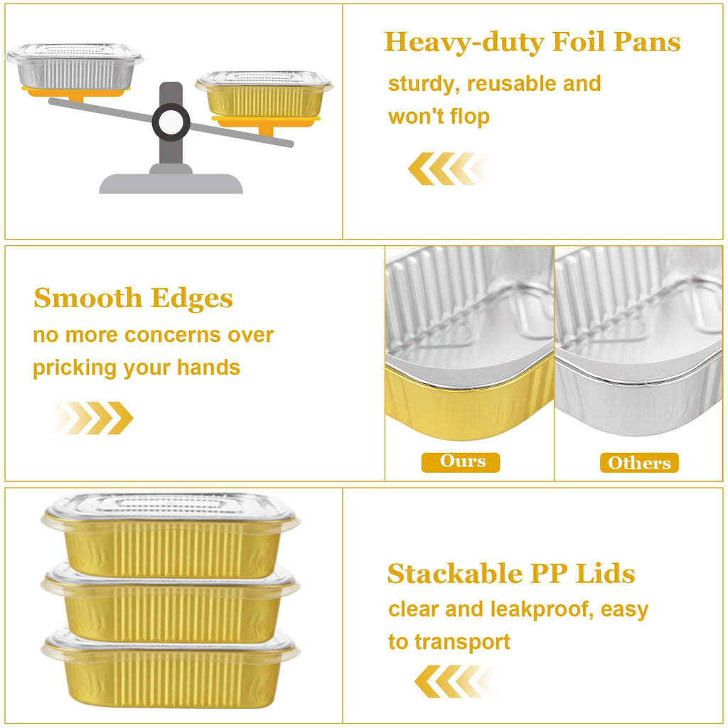 MIVIDE 100 Pack 1LB Small Aluminum Pans With Lids, 6.3"×4.4" Heavy Duty Aluminum foil Pans, 16oz Foil Food Containers with Lids, Disposable Foil Loaf Cake Pans for Baking, Meal Prep and Takeout