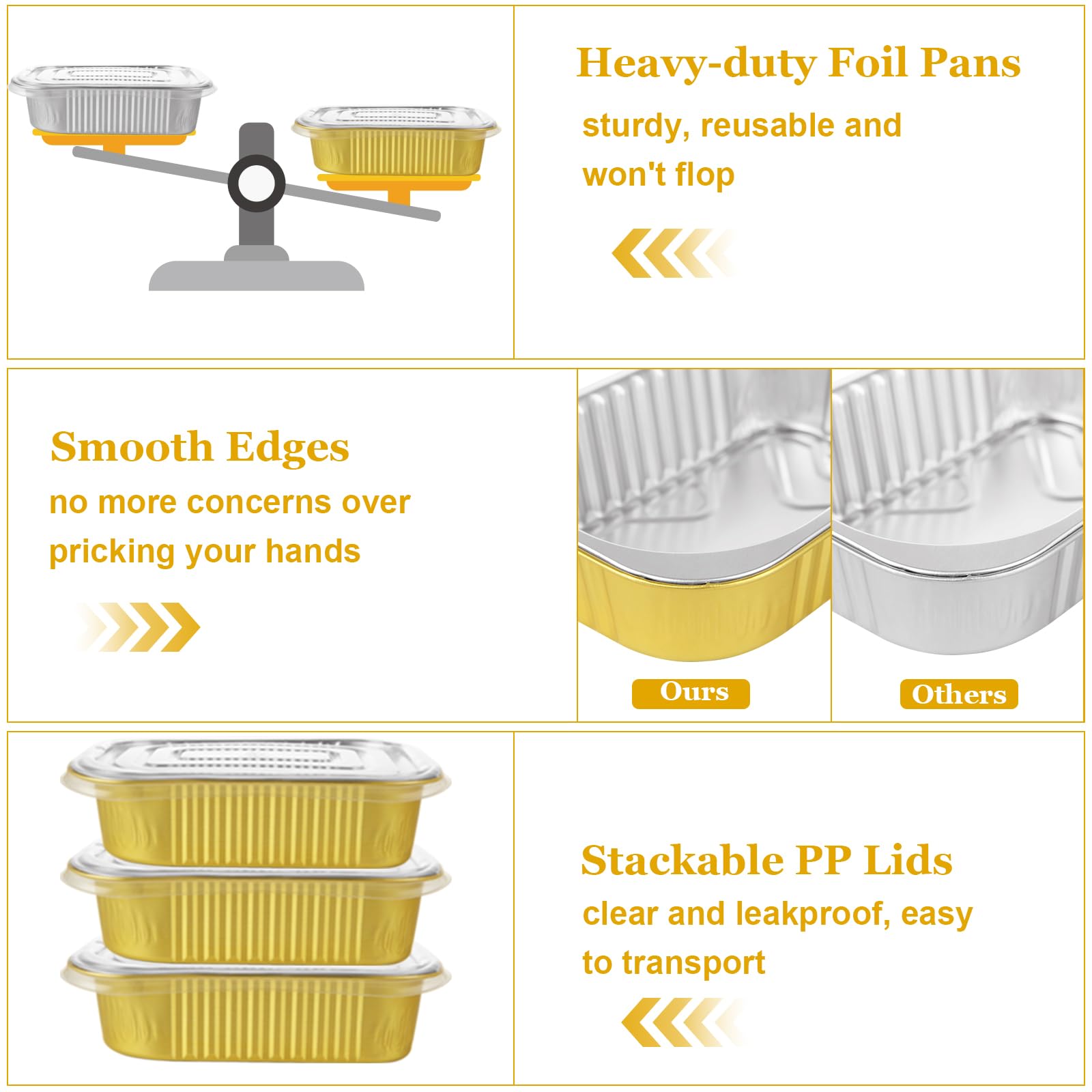 MIVIDE 100 Pack 1LB Small Aluminum Pans With Lids, 6.3"×4.4" Heavy Duty Aluminum foil Pans, 16oz Foil Food Containers with Lids, Disposable Foil Loaf Cake Pans for Baking, Meal Prep and Takeout