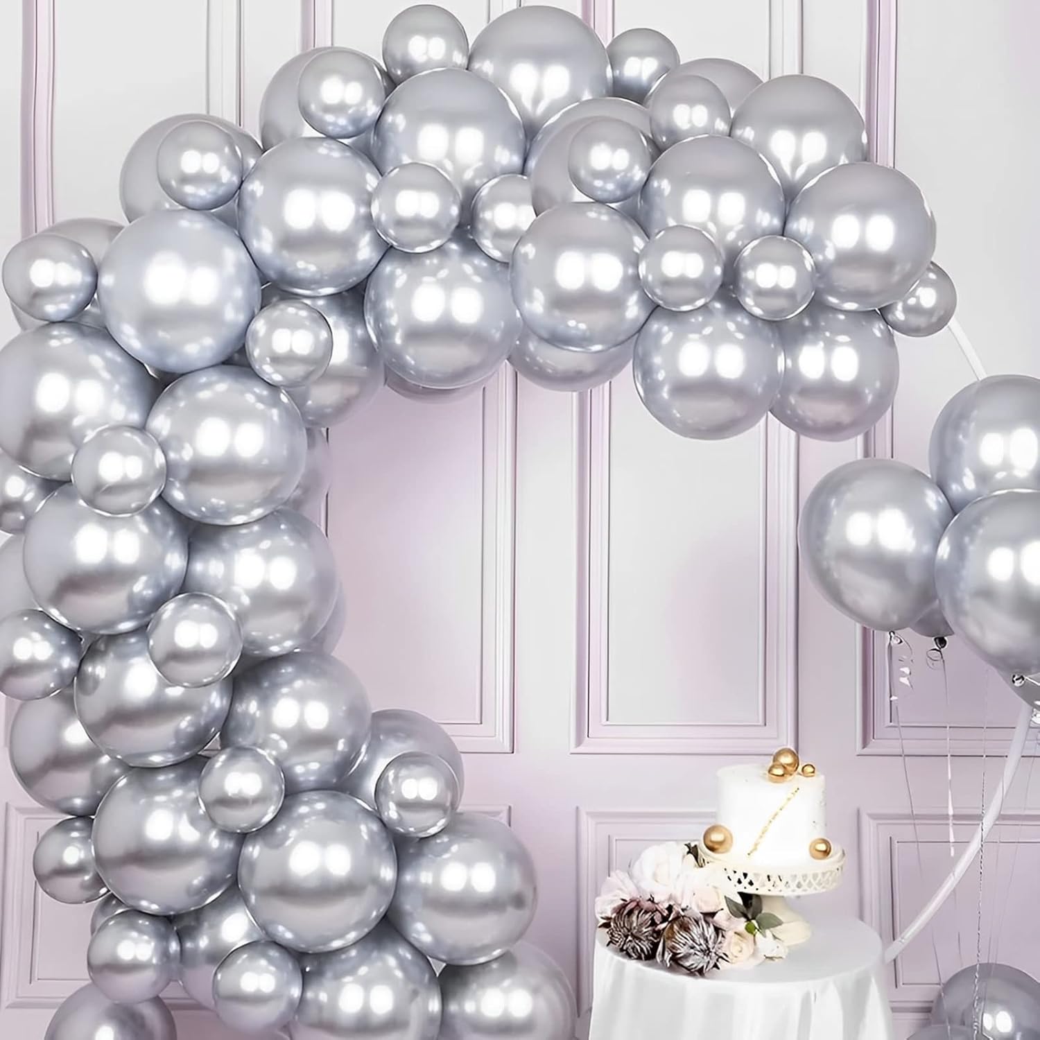Voircoloria 105pcs Metallic Silver Balloons - 12 Inch Latex Party Decorations for Birthdays, Weddings & More