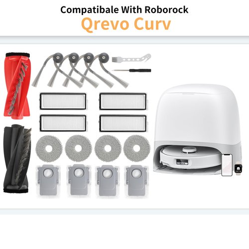 18 PCS Accessories for Roborock Qrevo S5V/ Qrevo Curv/Qrevo Edge S5A Robot Vacuum, Replacement Parts Dual Main Brush, Side Brush, Washable Filter, Mop Pad, Dust Bag