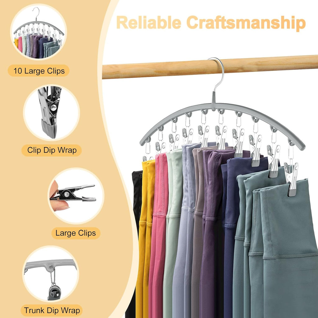 Volnamal Legging Organizer - Metal Yoga Pants Hanger with Rubber Coating | 2 Pack Holds 20 Leggings - Grey