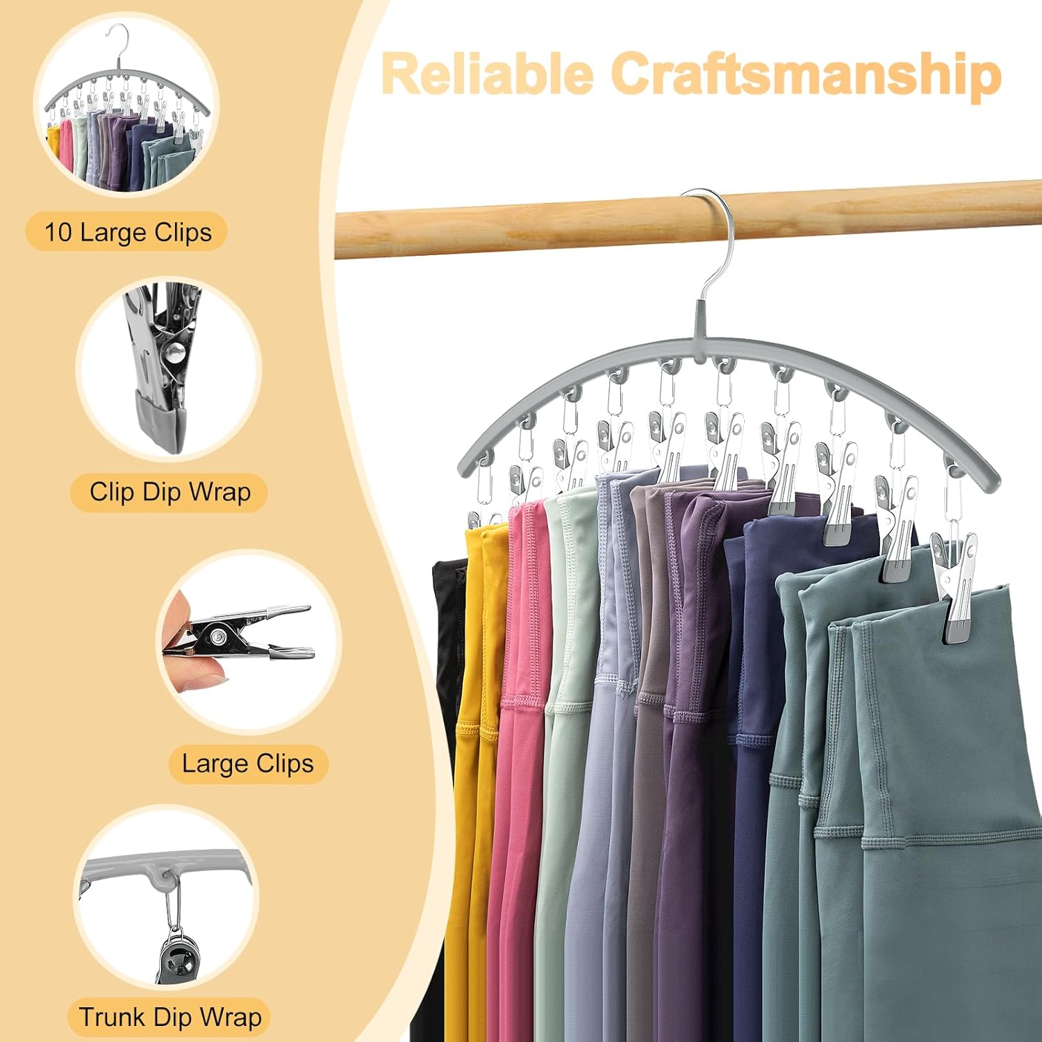 Volnamal Legging Organizer - Metal Yoga Pants Hanger with Rubber Coating | 4-Pack Holds 40 Leggings - Gray