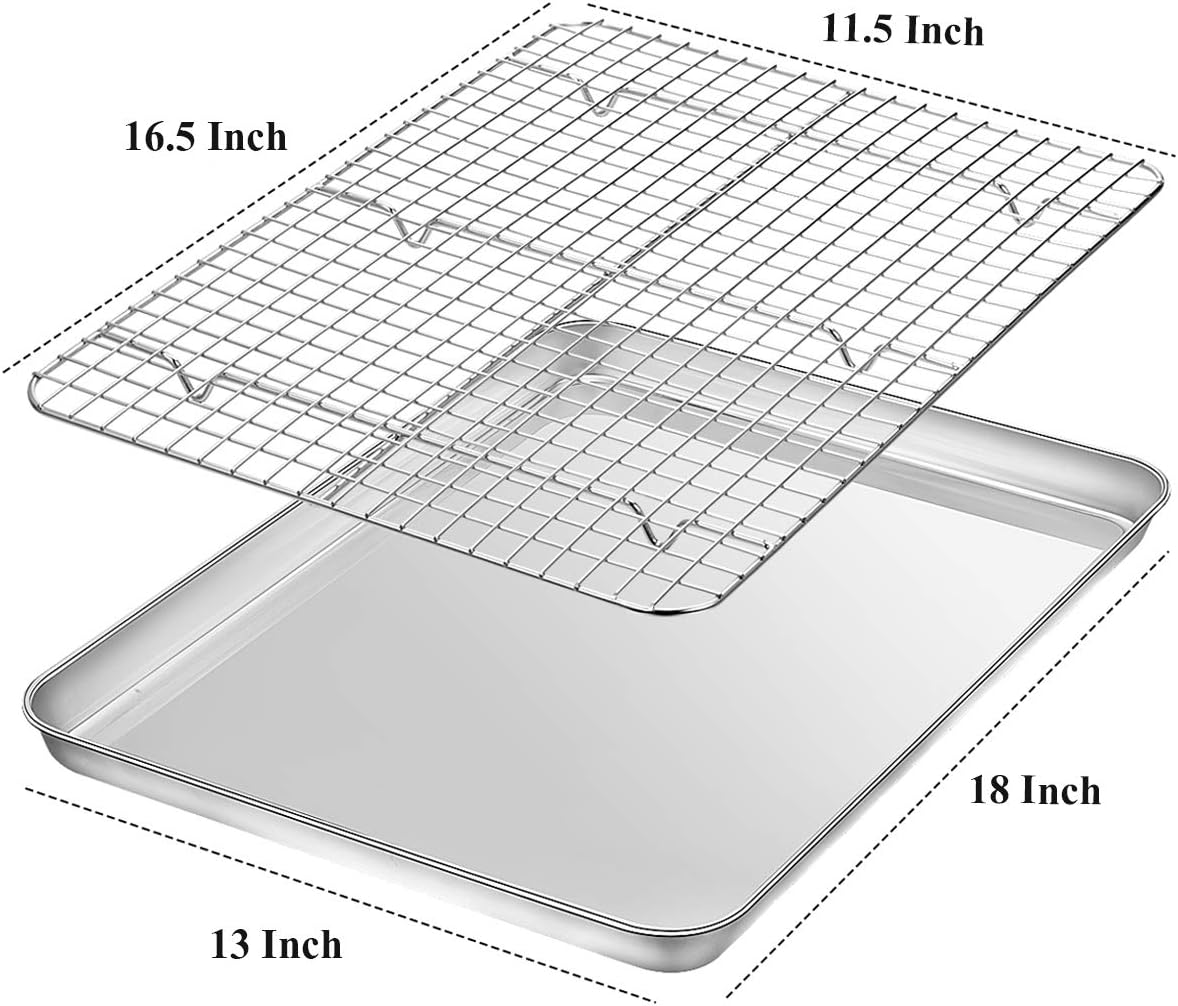 Wildone Baking Sheet Set - Stainless Steel Cookie Pans with Cooling Racks | 18 x 13 Inch, Non-Toxic & Heavy Duty