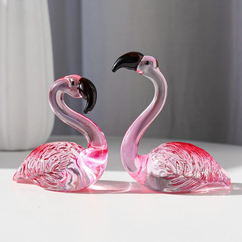 LONGWIN Handmade Art Glass Flamingo Figurines - Hand Blown Collectible Sculptures for Home & Wedding Decor | Set of 2