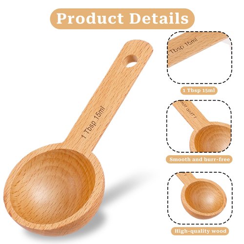 4 Packs Small Tablespoon Measuring Scoops for Canisters, 1 Tablespoon/ 15ml Small Sugar Scoop Wooden Coffee Measuring Scoops for Home Kitchen Ground Coffee Tea Sugar Jars Canisters
