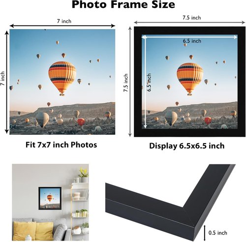 JCJMY 7x7 Black Picture Frame - Versatile Wall & Tabletop Display with Shatter-Resistant Plexiglass