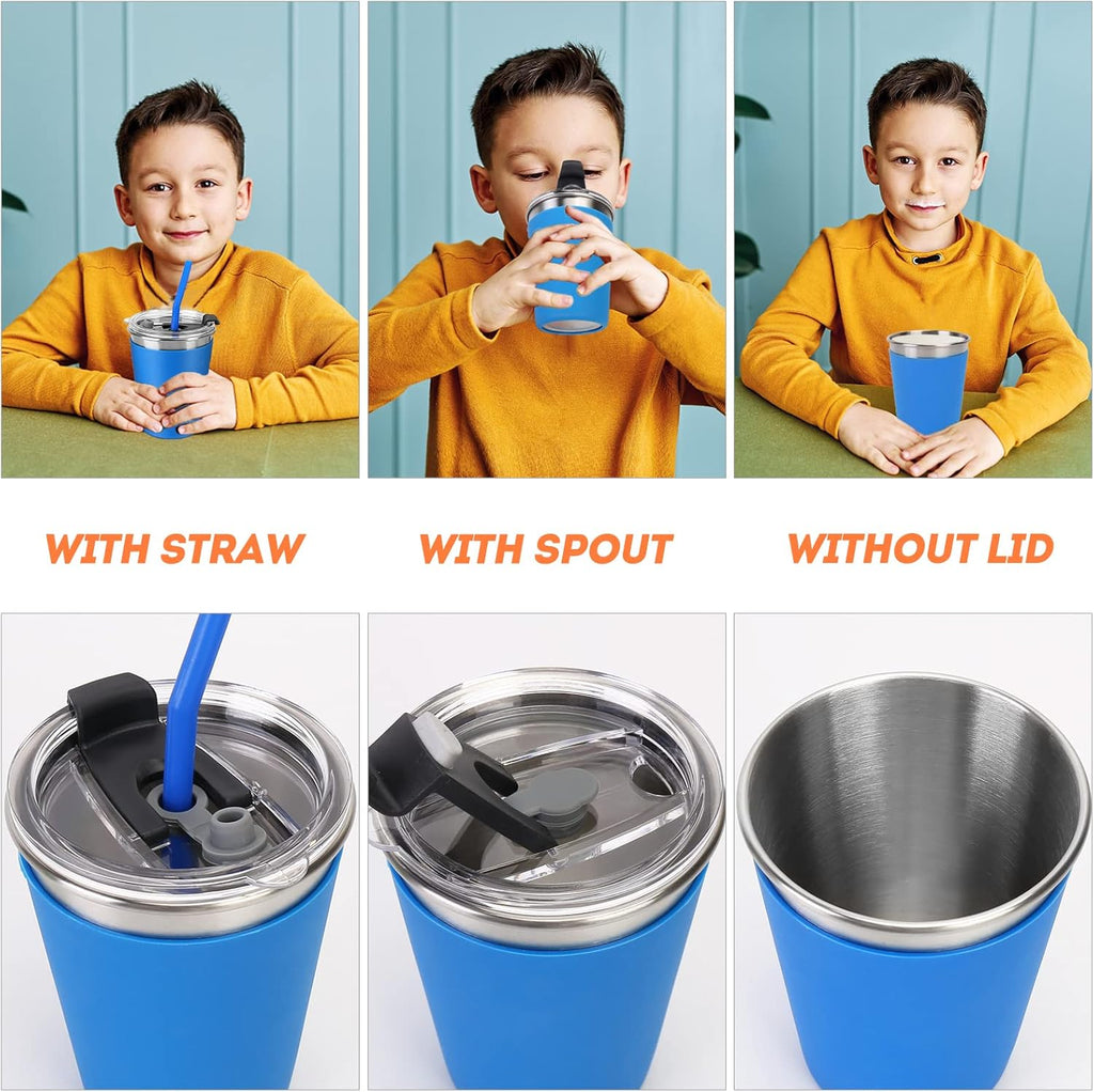 Skiennix Kids Cups - 12oz Spill-Proof Tumblers with Lids & Straws | 5-Pack Stainless Steel Set