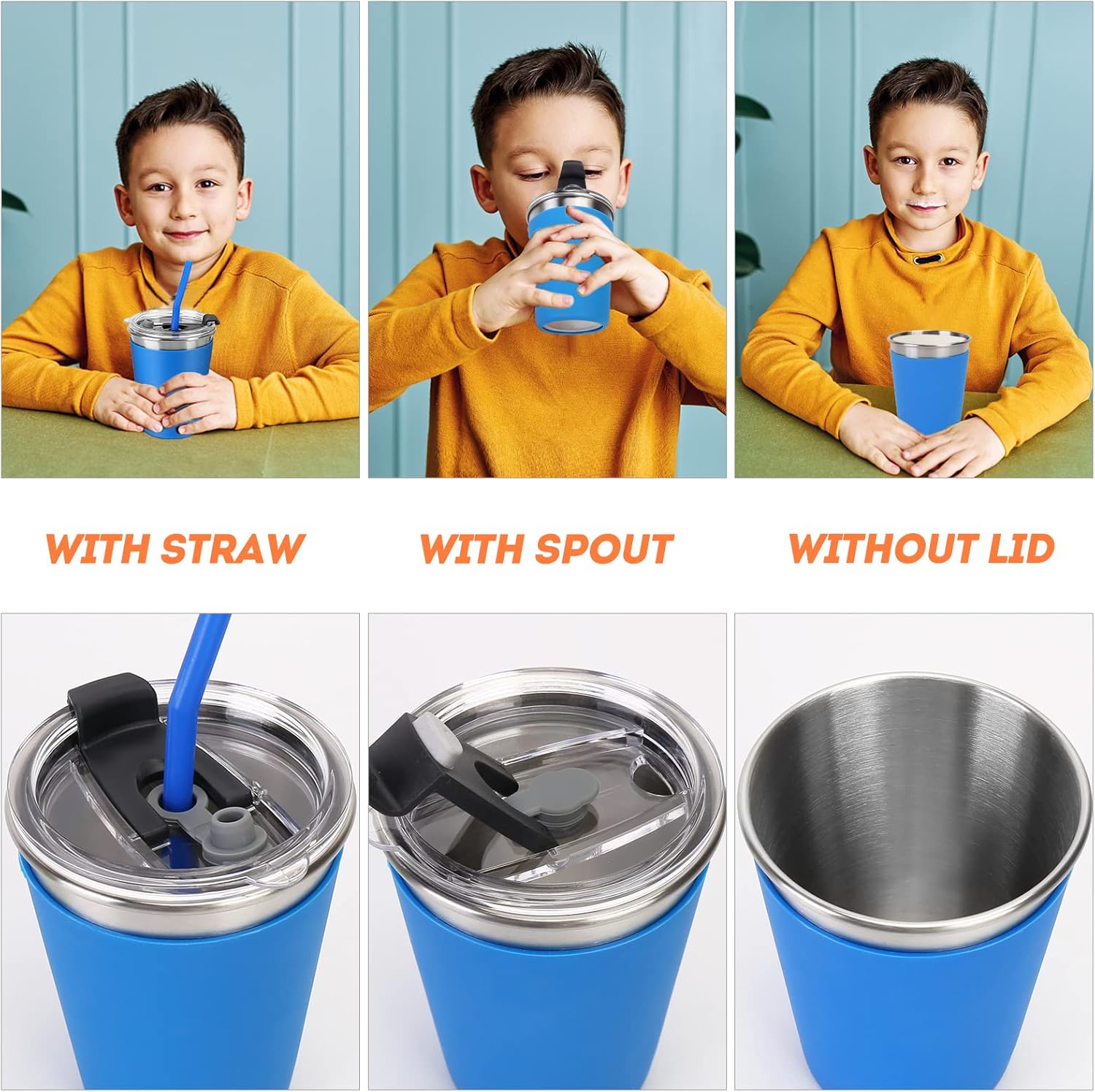 Skiennix Kids Cups - 12oz Spill-Proof Tumblers with Lids & Straws | 5-Pack Stainless Steel Set