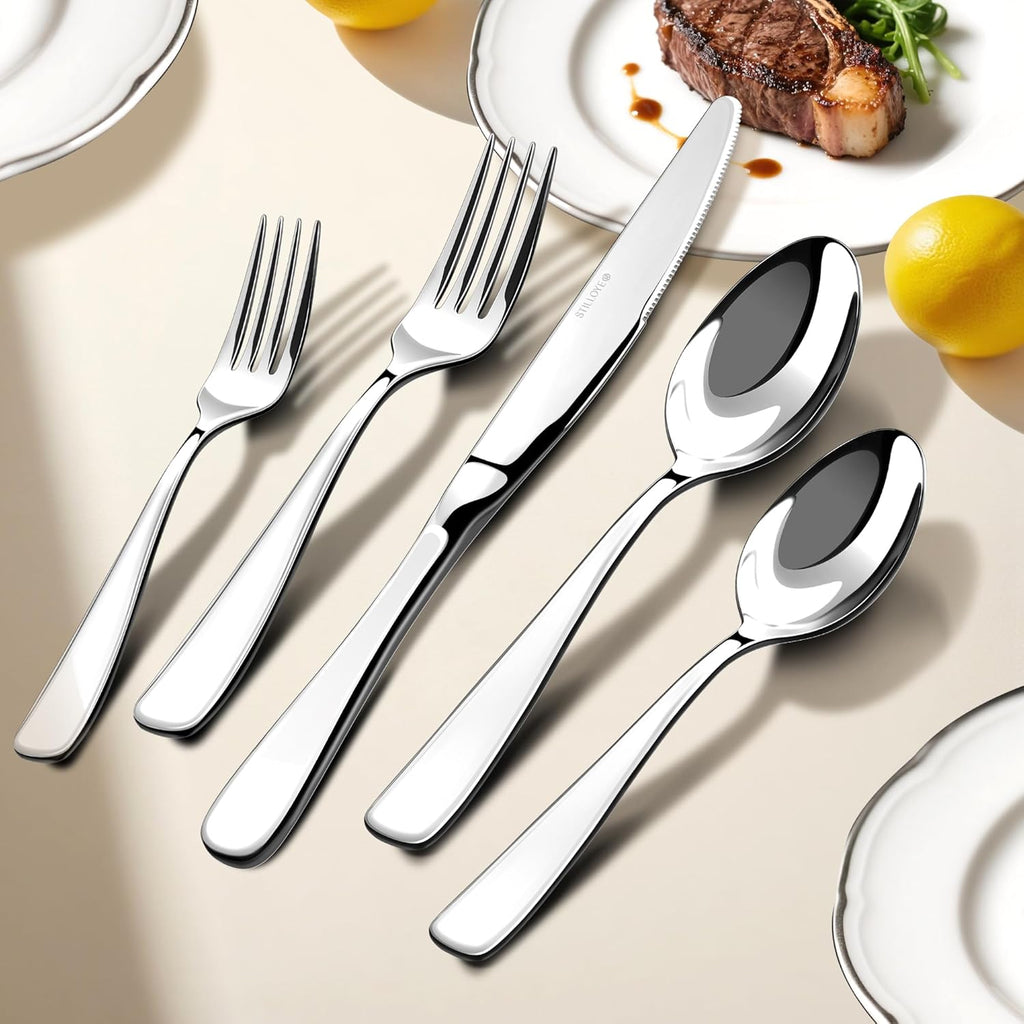 Regine Switzerland 40-Piece Silverware Set for 8 - Mirror Polished Stainless Steel Utensils | Dishwasher Safe & Rust Proof