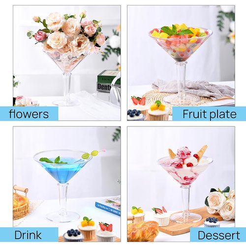 Unbreakable Giant Martini Glasses set of 10, 48 oz Plastic Cocktail Glasses, Jumbo, Reusable, BPA Free, Detachable, Perfect for Picnic, Patio Party, Appetizers, Birthday, Wedding and All Events