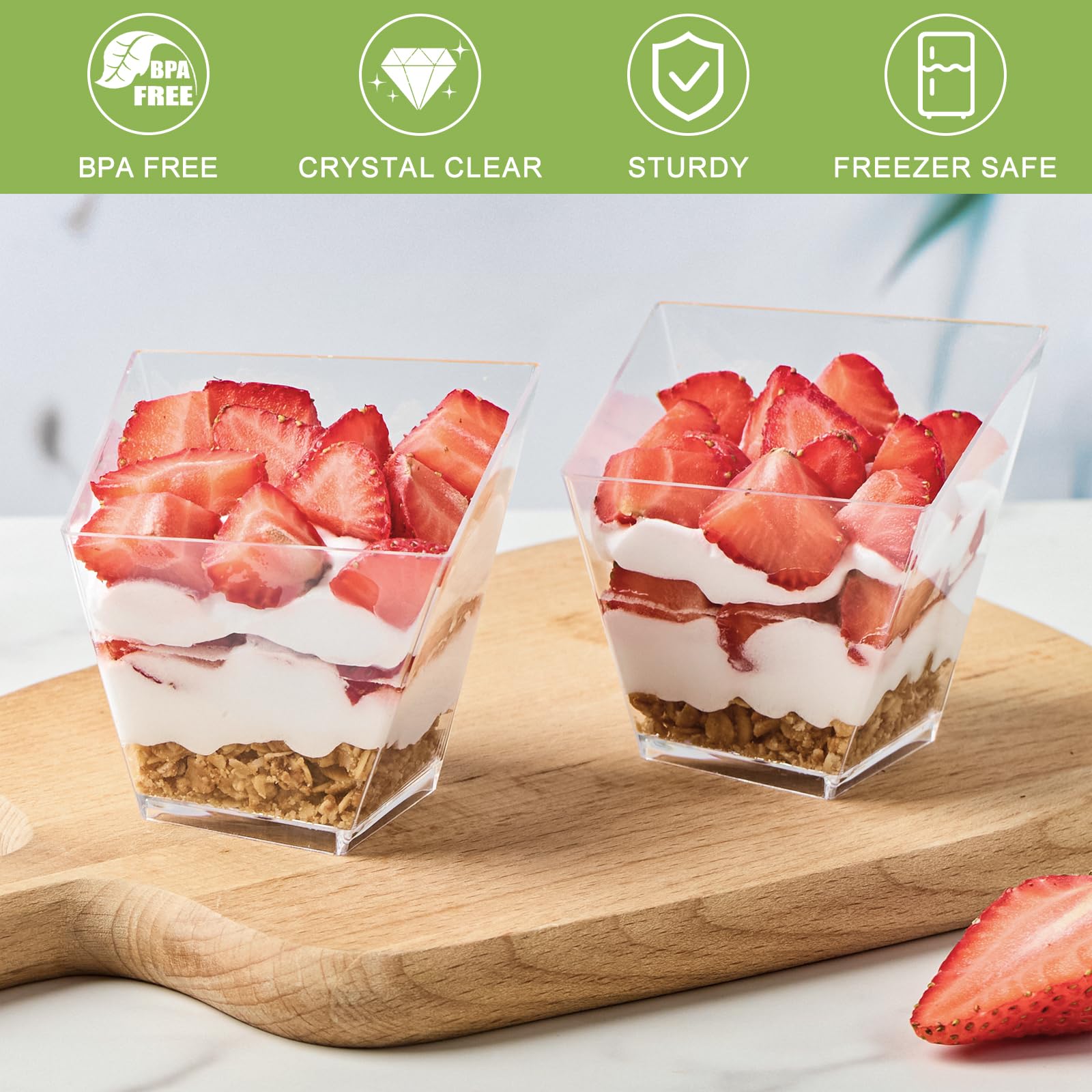 Zezzxu 4 oz Slanted Irregular Dessert Cups with Spoons, 50 Pack Mini Appetizer Cups Small Plastic Party Serving Cups for Ice Creams Mousses Puddings Parfaits Triffles