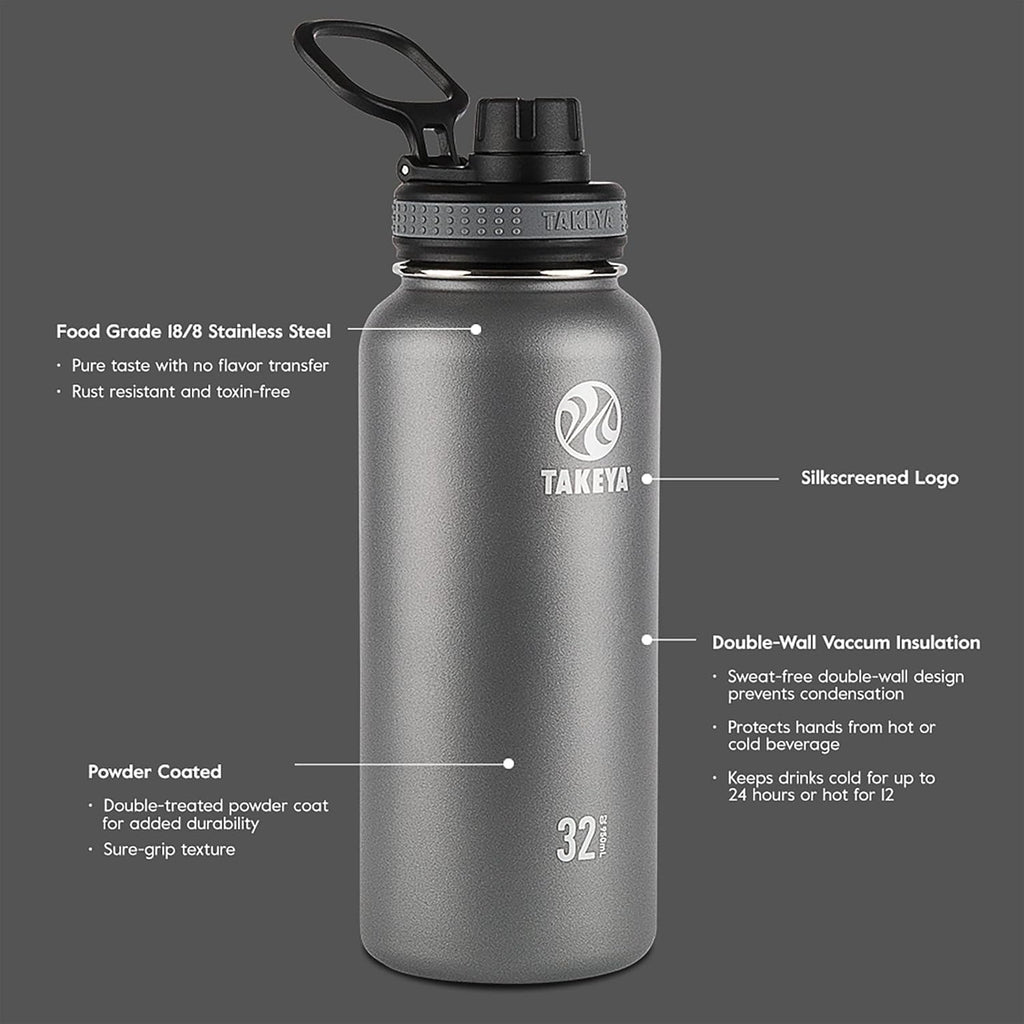 Takeya Originals Vacuum-Insulated Water Bottle - 24oz Stainless Steel, Sleek Black Finish