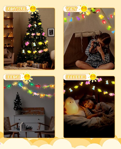 AceList Christmas Dinosaur String Lights 20 LED 10FT for Kids with Remote & USB, Realistic Looking Dino Lights for Birthday and Party Décor, Dinosaur Gifts for Toddlers, Boys, and Girls