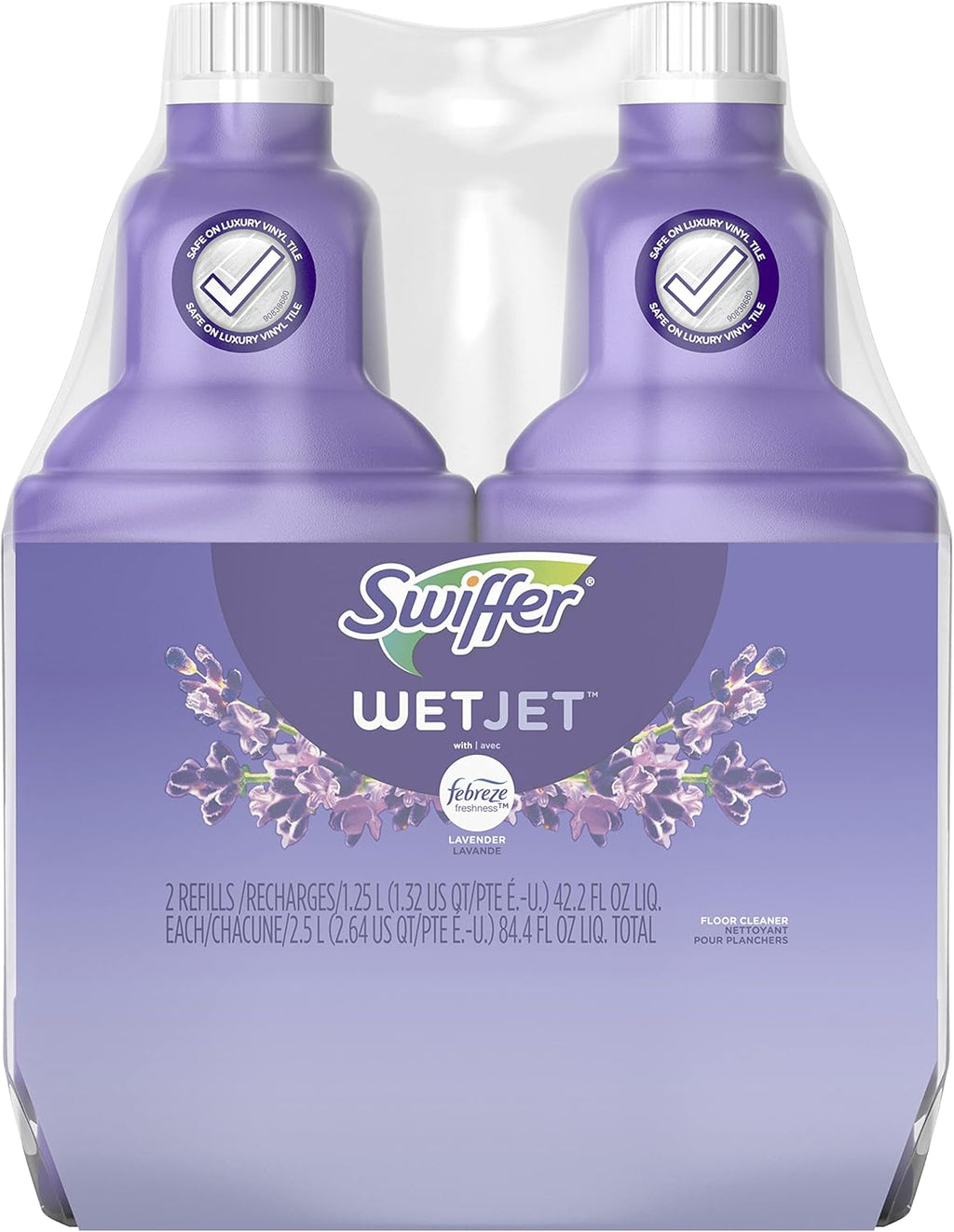 Swiffer WetJet Floor Cleaner Solution with Febreze Refill - Lavender Scent, 1.25L (Pack of 2)