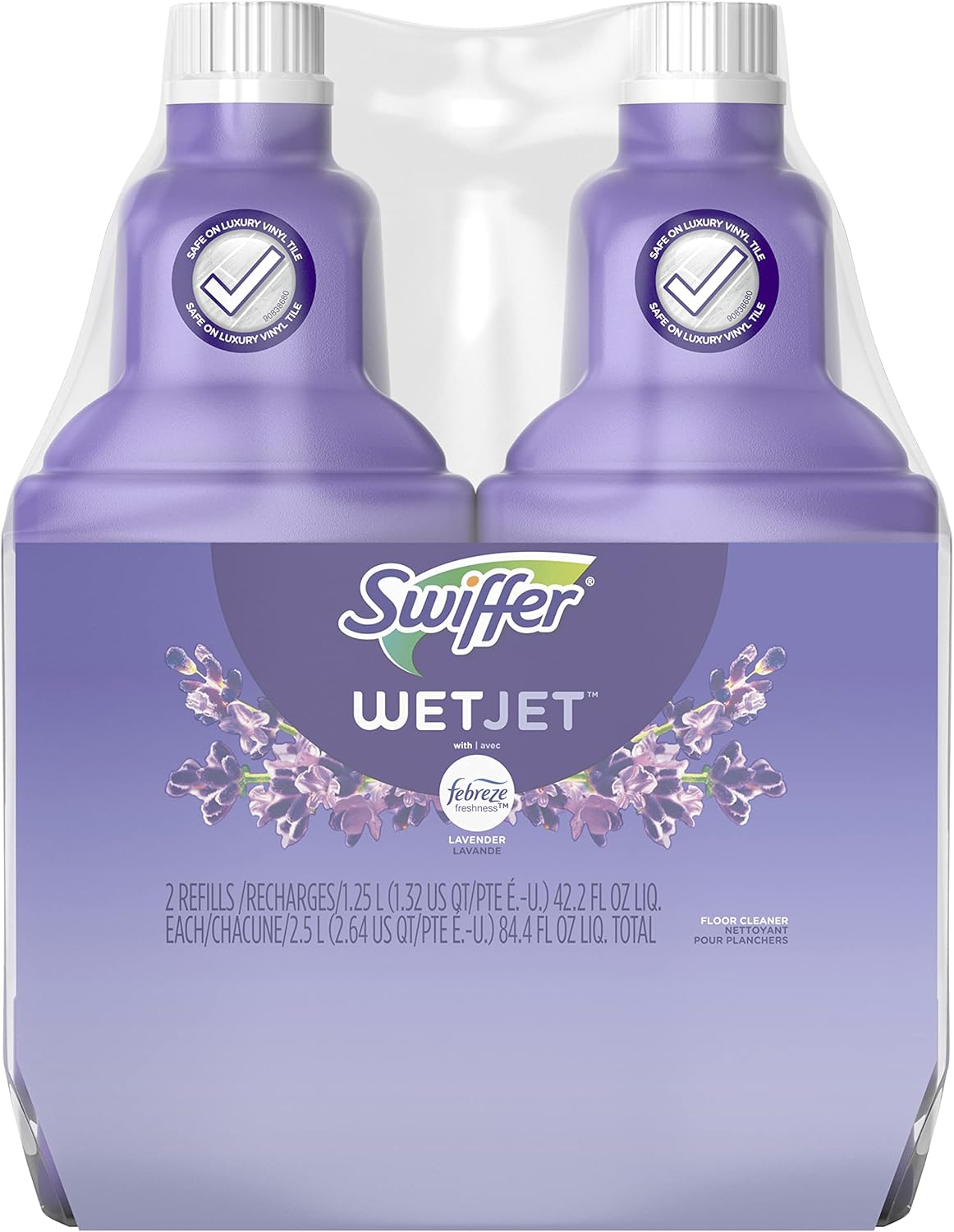 Swiffer WetJet Floor Cleaner Solution with Febreze Refill - Lavender Scent, 1.25L (Pack of 2)
