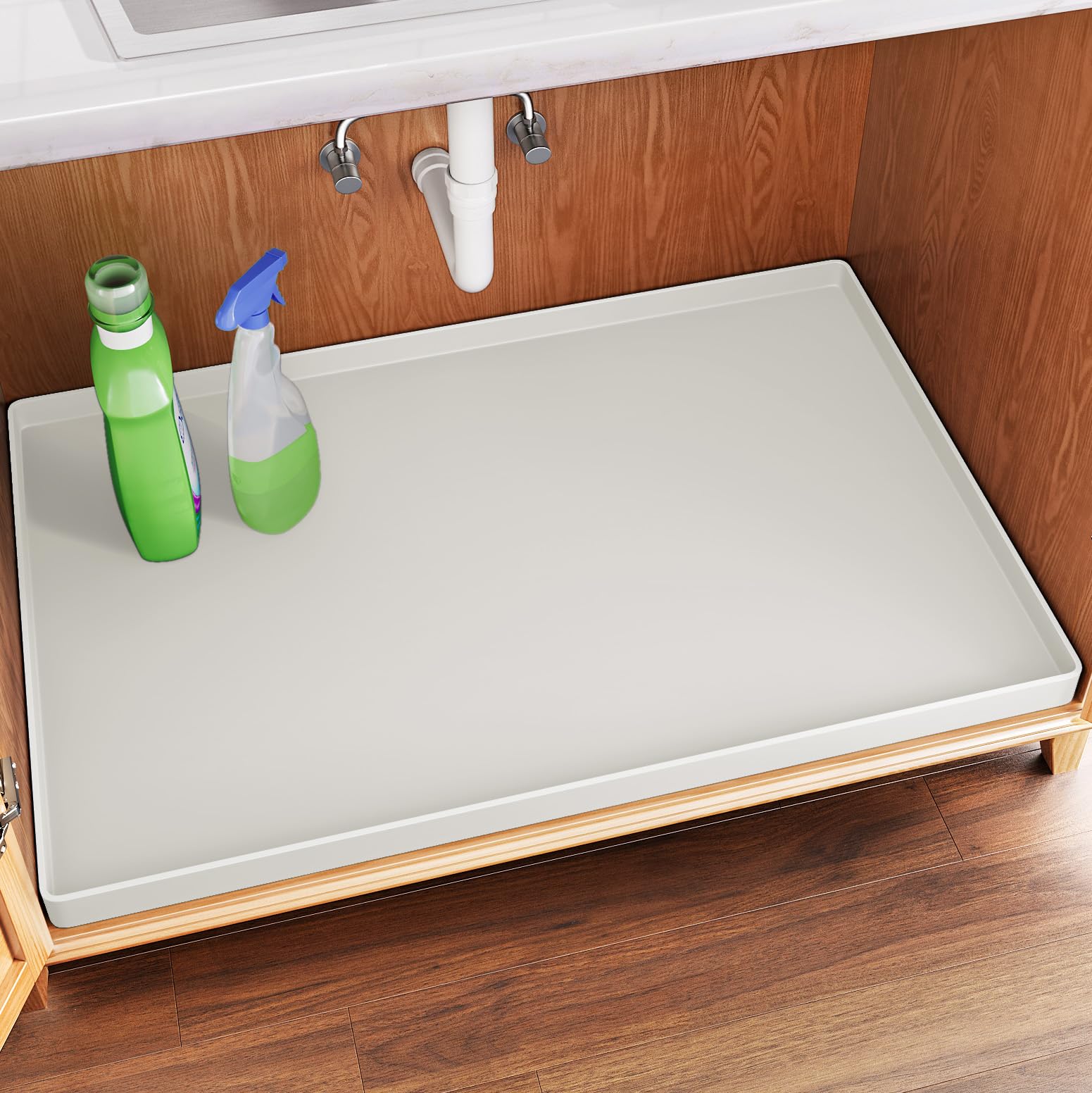 FLATO Waterproof Under Sink Mat 34" x 22" Shelf Liner for Kitchen and Bathroom, Cabinet Protector, Organizers and Storage, Flexible Silicone Drip Tray