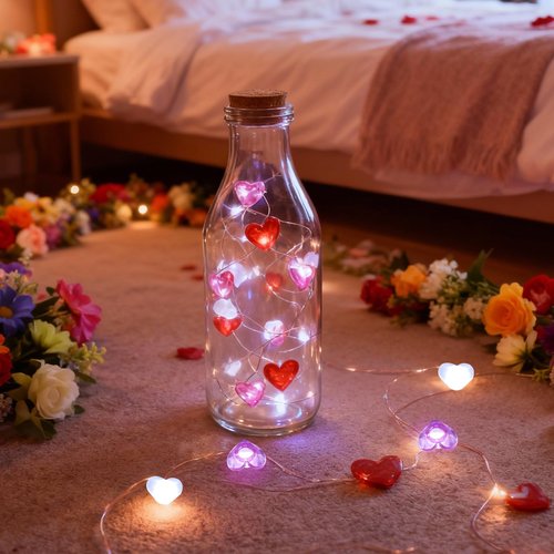 Tigrelight 13.18FT 40LED Pink Red White Heart String Lights Battery Operated with Timer & Remote, Romantic Valentine’s Day Decor for Bedroom, Home, Party, Indoor Heart Fairy Lights Gifts