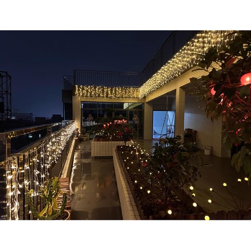 FATONESA LED Icicle Christmas Lights, 13FT 120 LEDs 8 Modes Extendable Eaves Short Curtain Twinkle Dangling Fairy String Lights for Indoor Party Wedding Outdoor Decorations, Warm White, 4M06