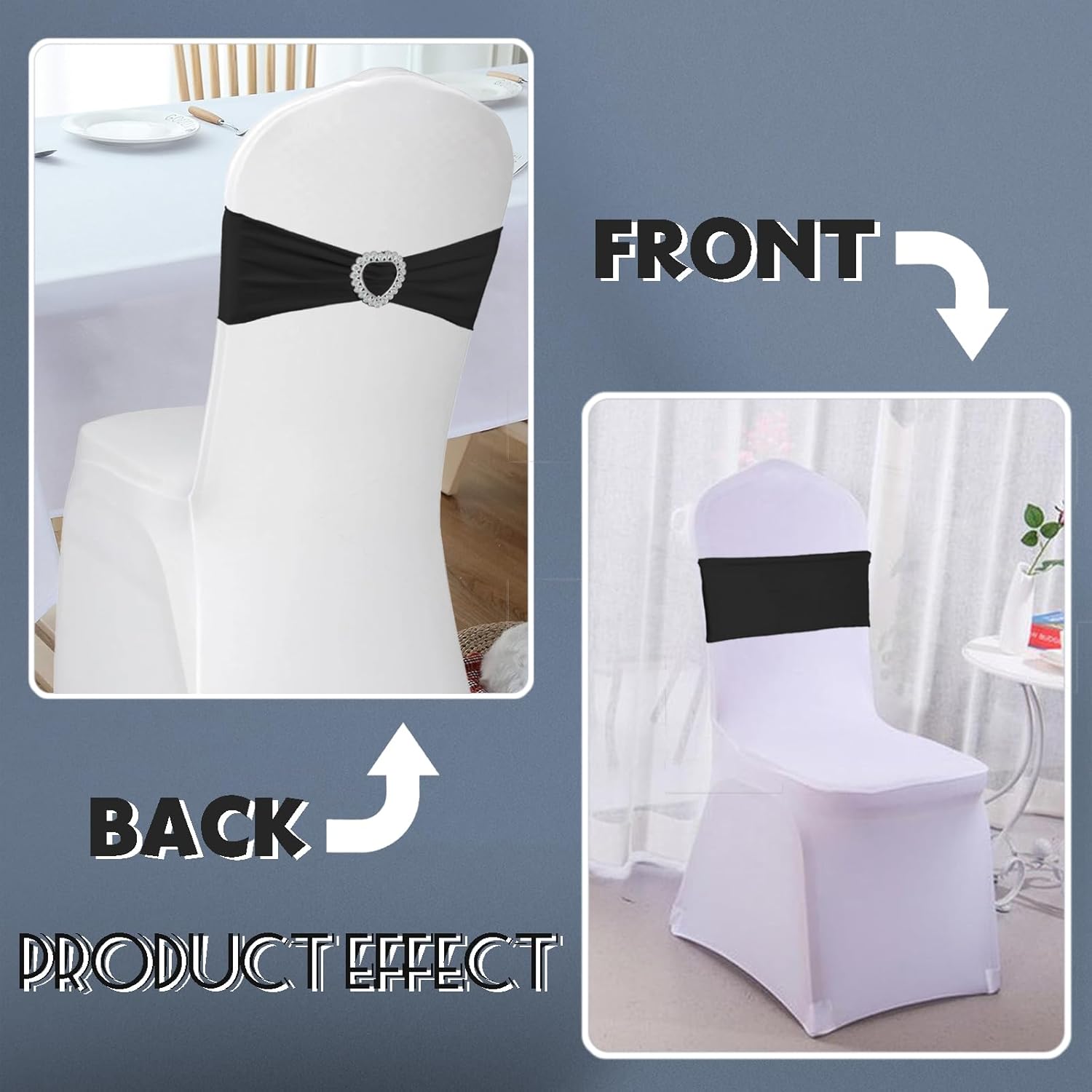 Skiennix 100PCS Spandex Stretch Black Chair Sashes - Universal Elastic Covers with Buckle Slider for Weddings & Events