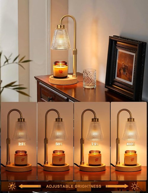 Innqoo Candle Warmer Lamp - Wood Color & Clear Design | Dimmable, Adjustable Height for Jar Candles & Wax Melts