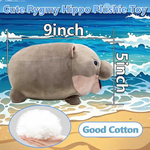 Acgtrick Cute Moo Deng Plush Soft Deng Pygmy Hippo Plushie Toy Stuffed Animal Pillow Christmas Birthday Gift for Boys Girls Kids Adults 9 inch