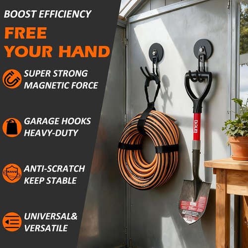MUTUACTOR Magnetic Hooks - 40lbs Heavy Duty Double Metal J-Hook | Anti-Scratch Organizing Tool Set (2 Packs)