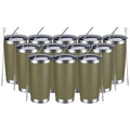 MEWAY 20oz Tumbler 12 Pack Double Wall Vacuum Insulated Travel Mug Bulk, Stainless Steel Tumblers with Lid and Straw, Durable Powder Coated Coffee Cups for Cold & Hot Drinks (Army Green, 12)
