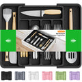 SpaceHacks Silverware Organizer，Adjustable & Expandable Utensil Drawer Organizer, BPA Free Utensil Holder, Cutlery Tray for Forks, Spoons, Knives in Kitchen, Medium, Black