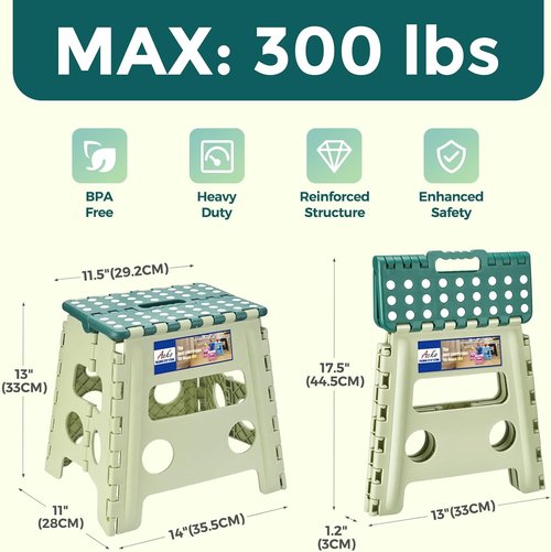ACKO Folding Step Stool - Sturdy 13 Inch Collapsible Design | Supports Up to 300 lbs, Non-Slip, Lightweight, Green