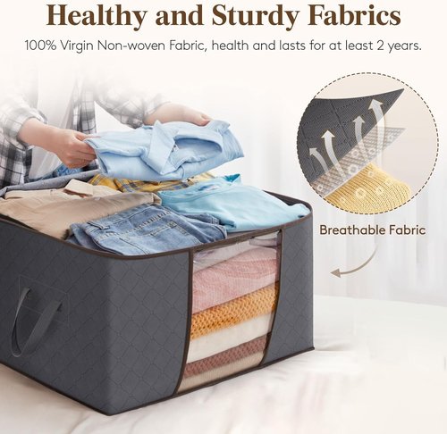 Lifewit 60L Clothes Storage Bins - 4 Pack Foldable Bags with Lids & Clear Window for Easy Organization